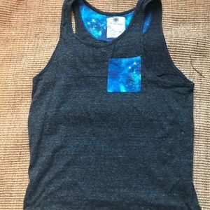 On the byas size small grey and blue tank top